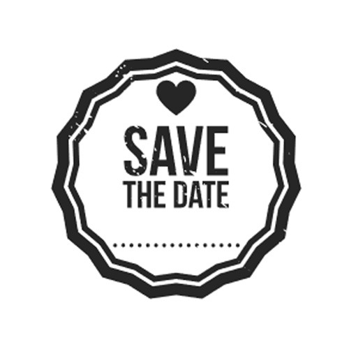 Houten handstempel stempelafdruk Woodies Save the Date blanc